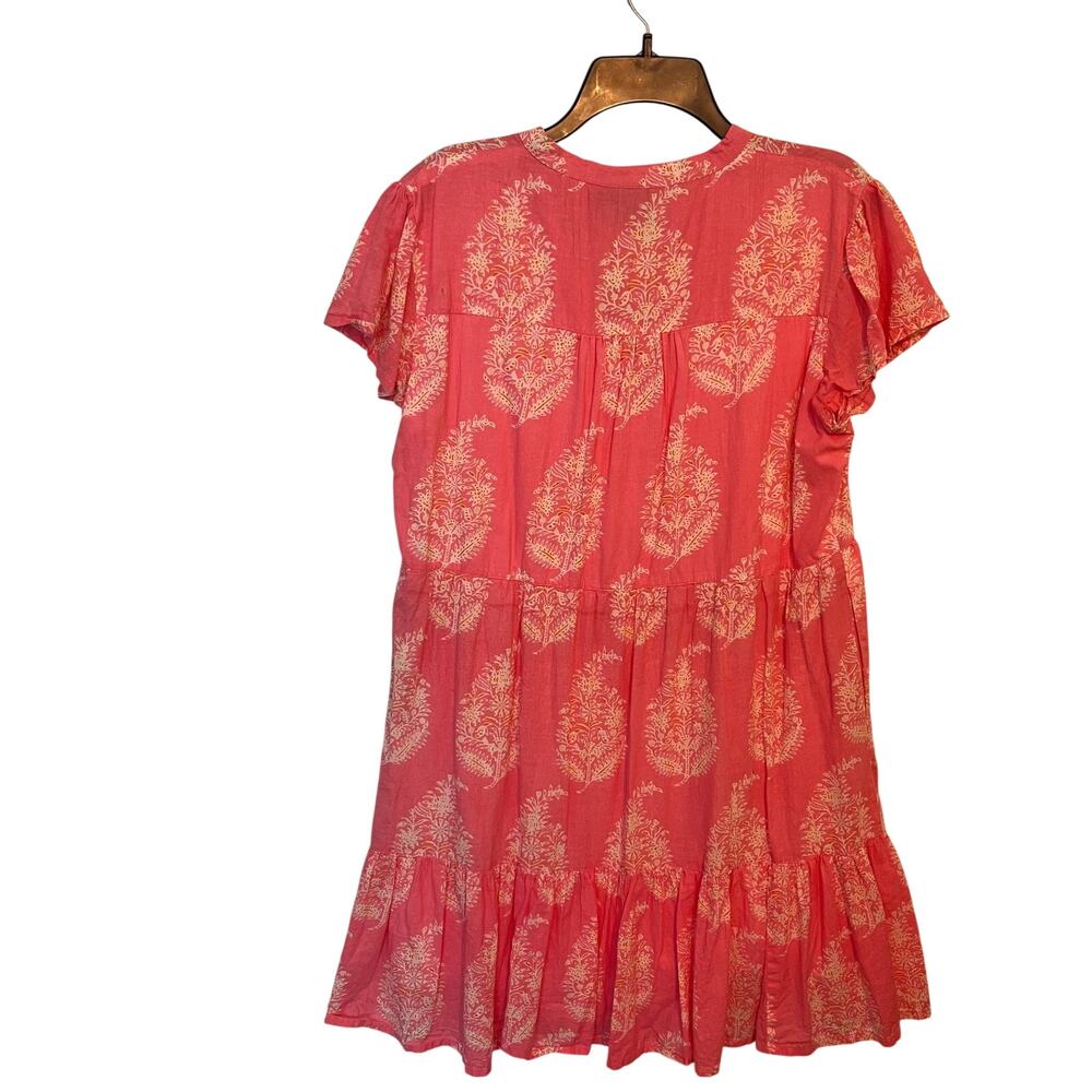 Madison Mathews Dress Sz XL Pink Tiered Cottage Floral Prairie Cotton Flowy FLAW - Picture 6 of 8
